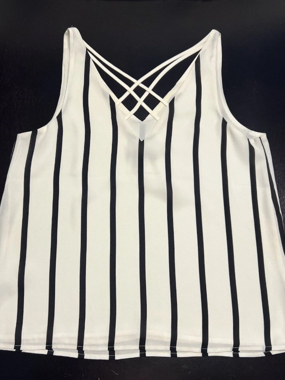 Express White And Black Striped Shirt V-neck